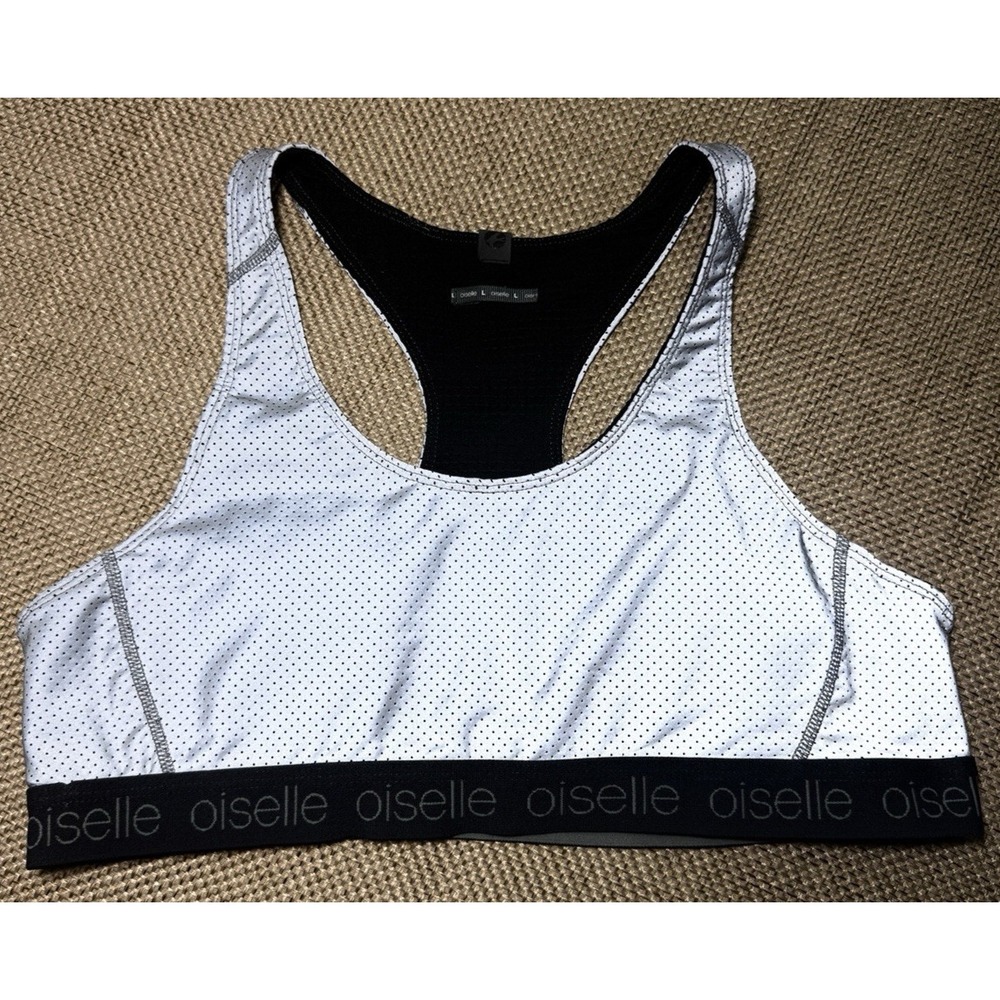 oiselle White and Black Racerback Perforated Sports Bra